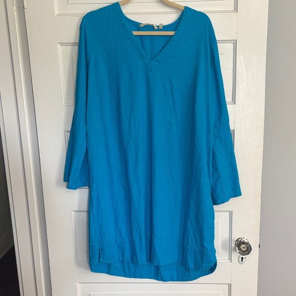 Soft Surroundings Teal V-Neck Linen Dress - Picture 1 of 3